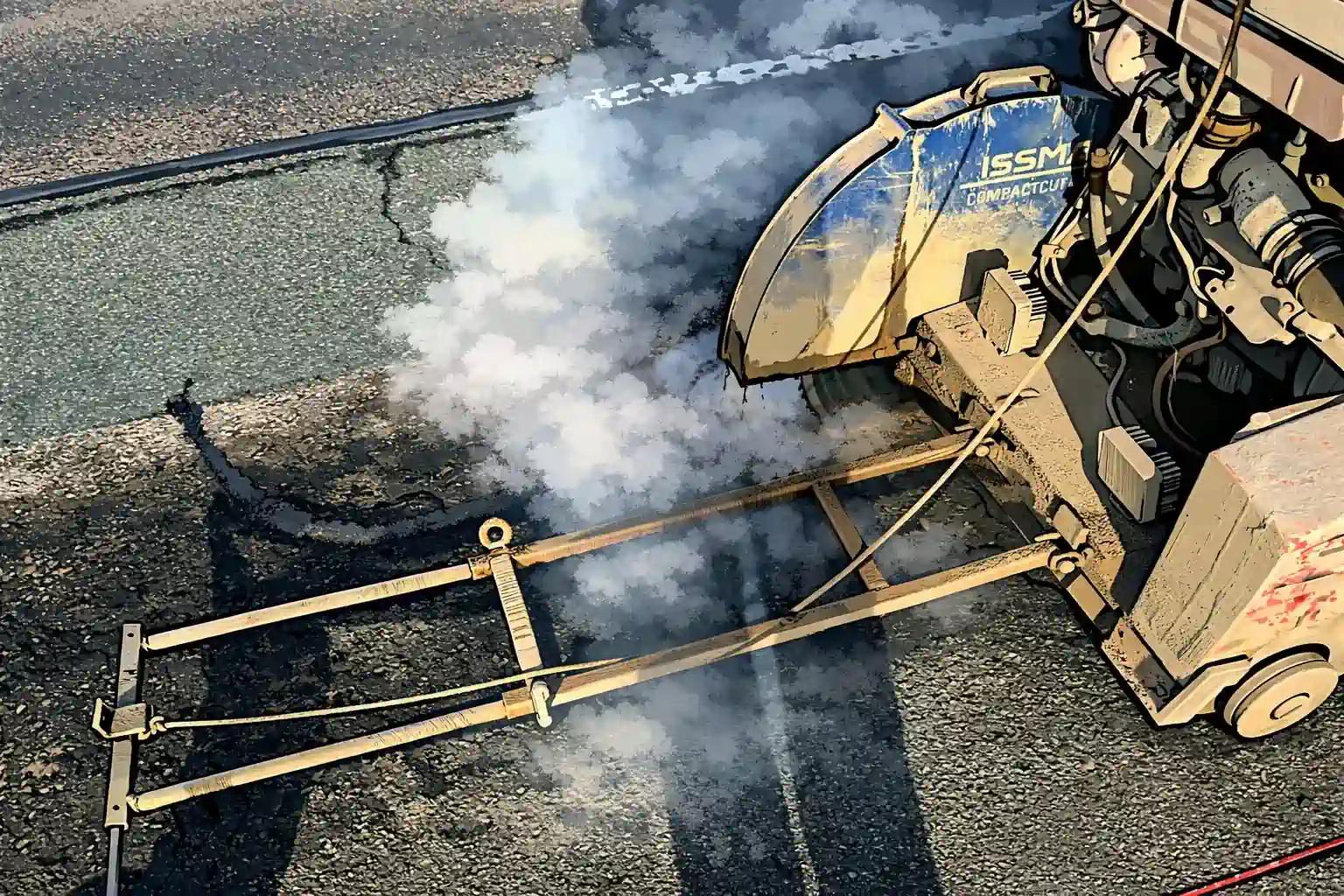 Fugenschneider im Einsatz auf Asphaltfläche