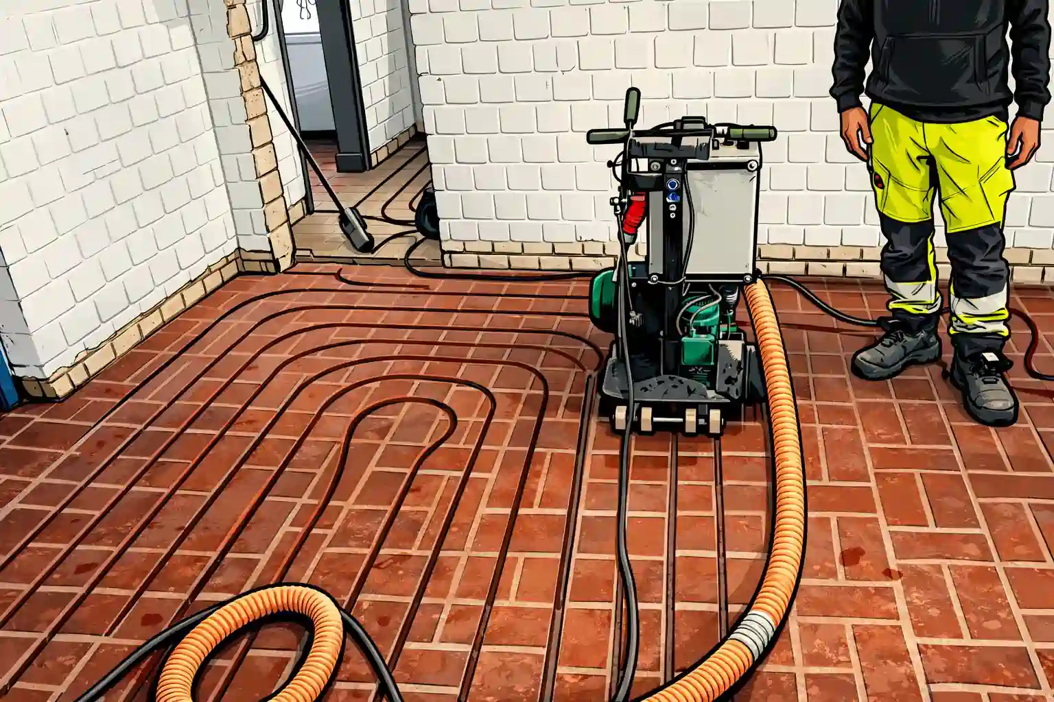 Fußbodenheizung fräsen – Heizrohrschlitze in Fliesen